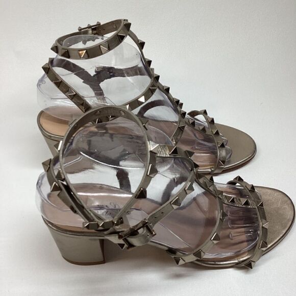 Valentino Garavani Metallic Rockstud block Strappy Heels Size EU 38.5 - Picture 5 of 16